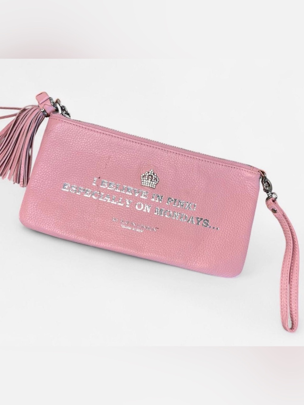 My‎ Flat in London Pink Tassel Wristlet Clutch Pouch “I Believe in Pink”